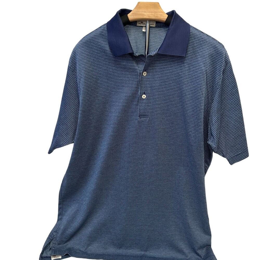 Peter Millar Border Performance Jersey Polo micro grid geo pattern sz large